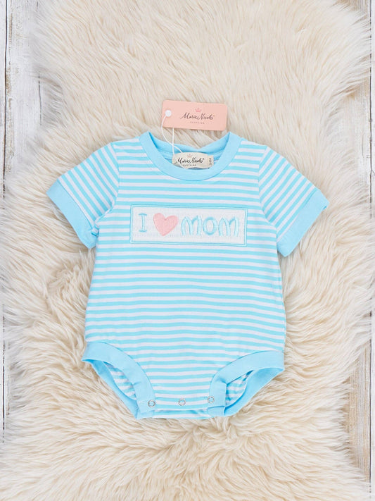 I Love MOM Stripe Smocked Romper