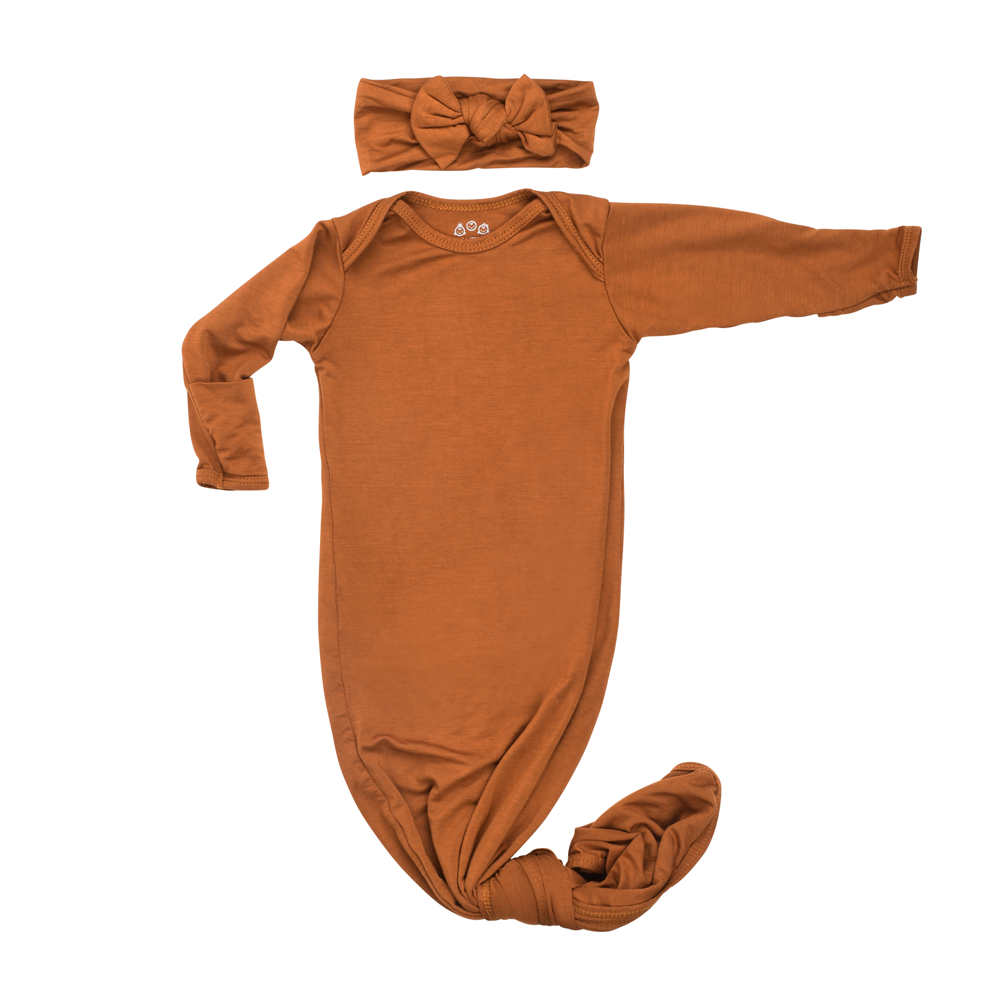 Saddle Longhorn Orange Western Knotted Newborn Baby Gown & Hat