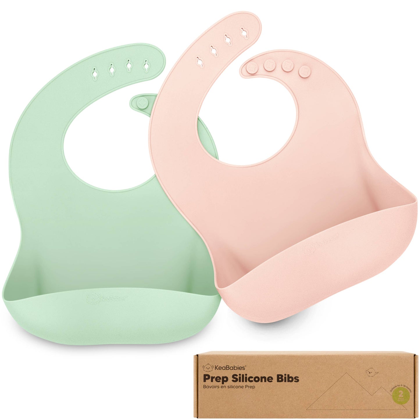 2-Pack Prep Silicone Bibs for Babies, Toddlers, Boys, Girls: Mellow