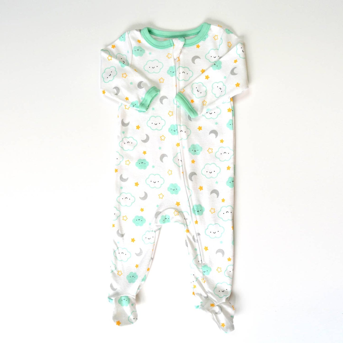 Cloud Sun Star Moon Pattern Zipper Footie Pajamas