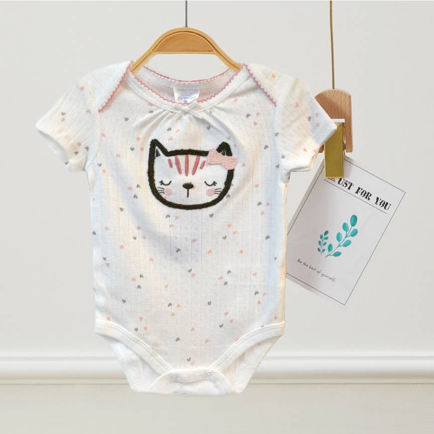 Set of 3 Cream Cat Chenille Embroidery Bodysuits