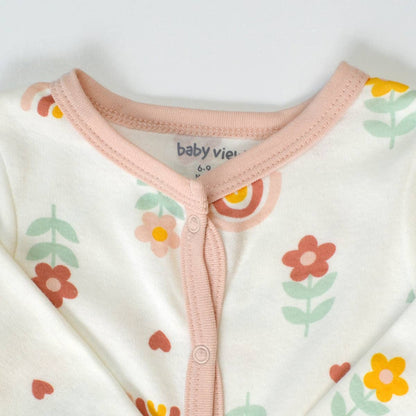 Rainbow Daisy Flowers Pattern Zipper Footie Pajamas