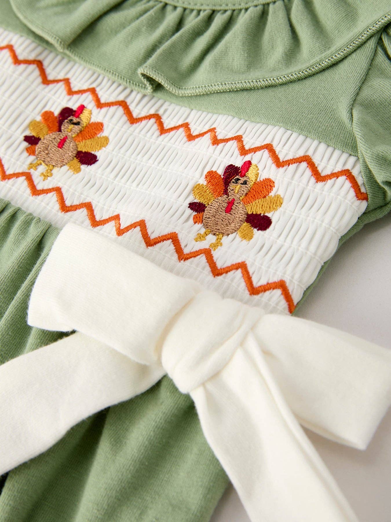 Thanksgiving Smock Embroidered Baby Romper
