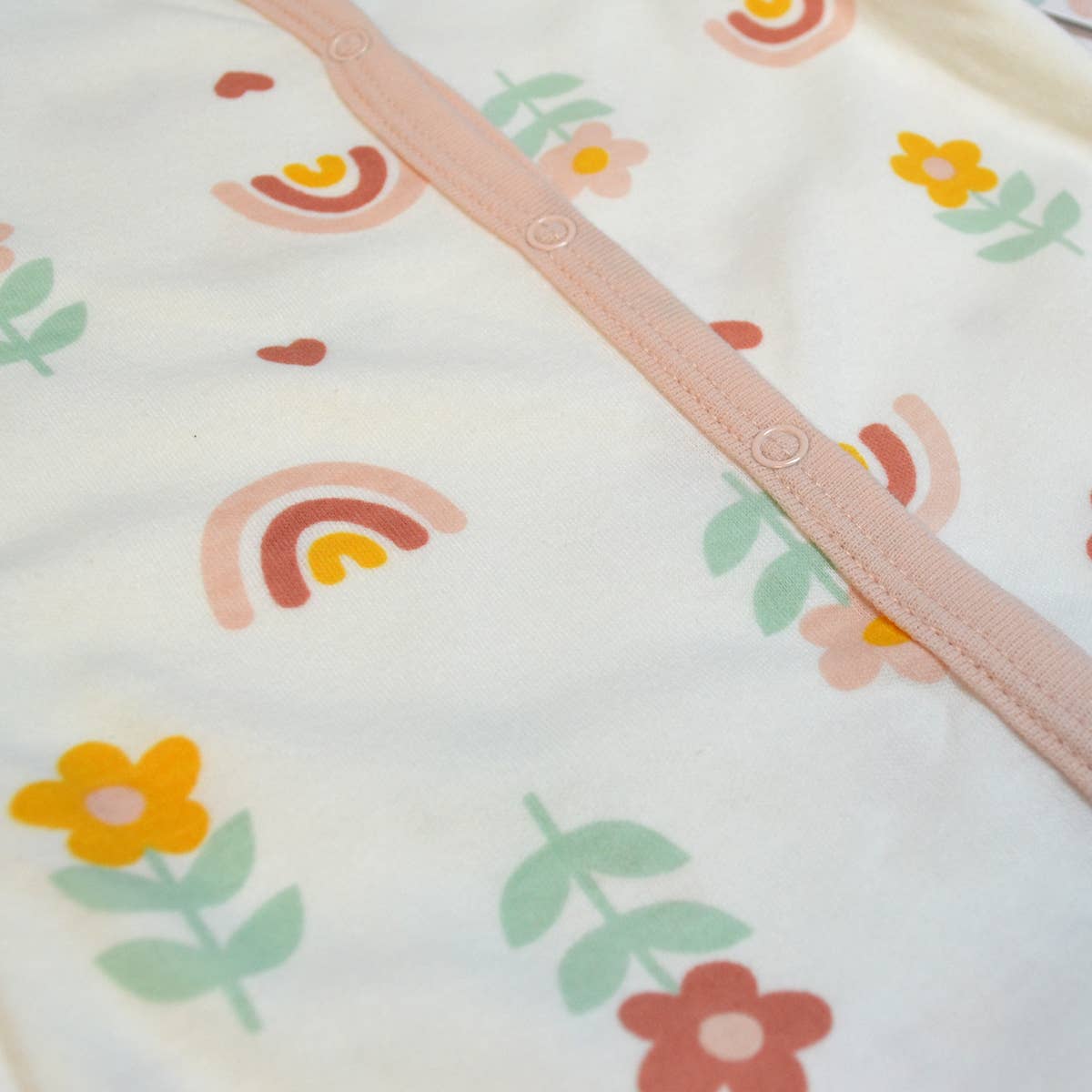 Rainbow Daisy Flowers Pattern Zipper Footie Pajamas