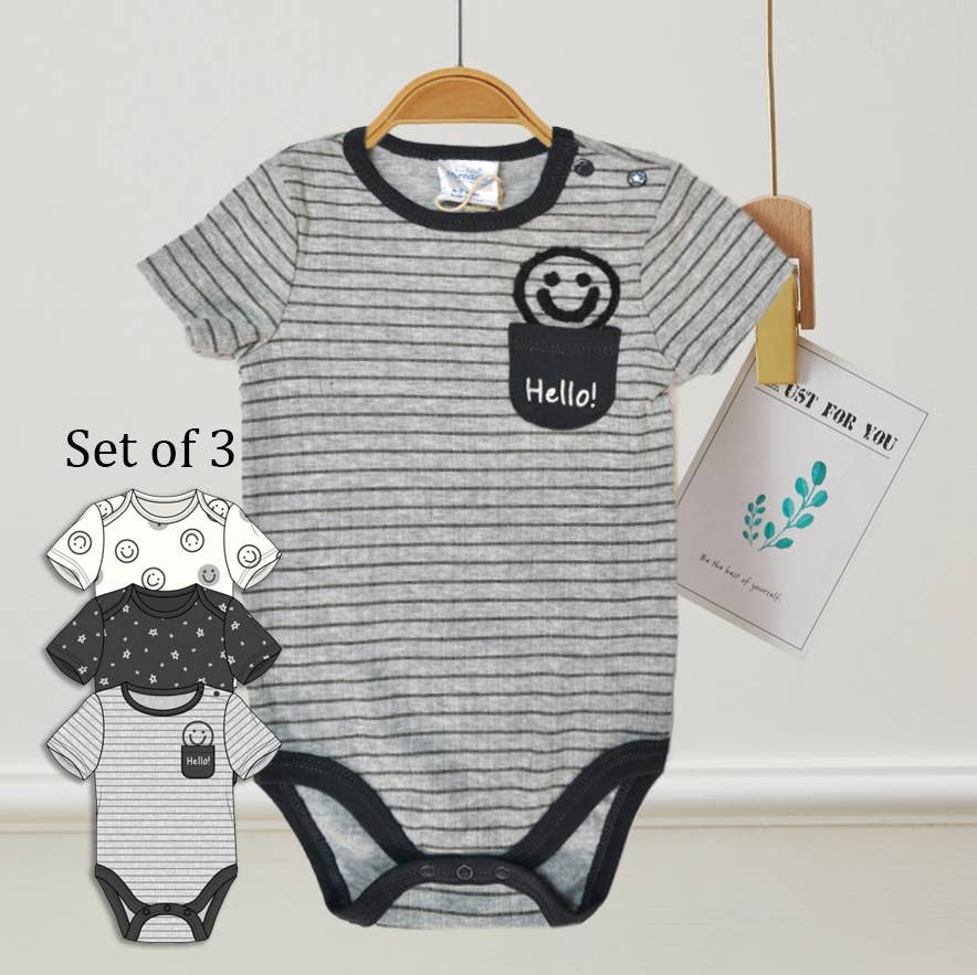 Pack of 3 Smile Hello Embroidery Bodysuits