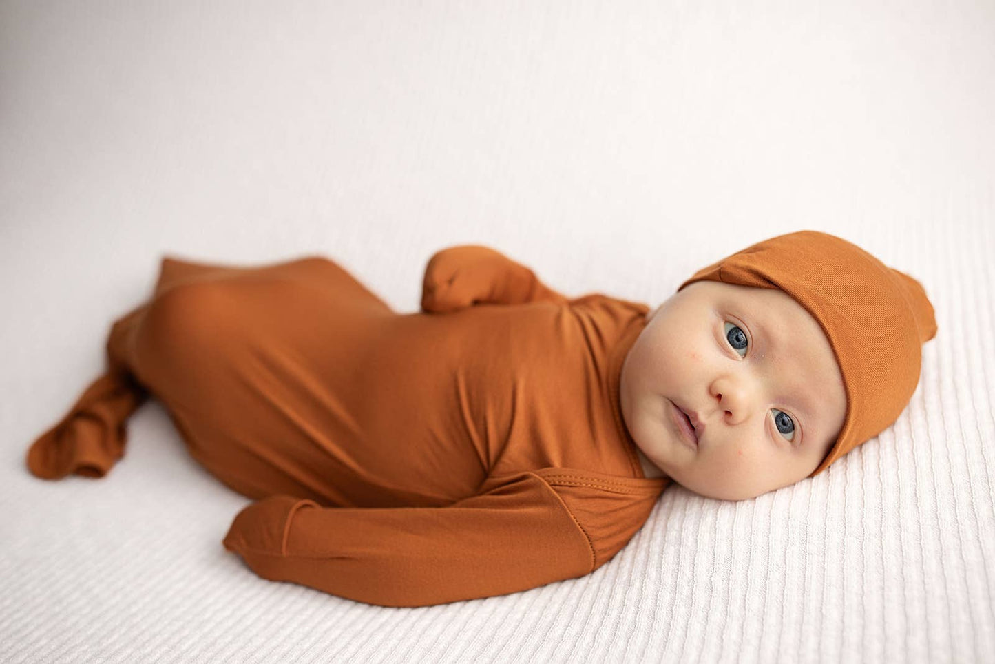 Saddle Longhorn Orange Western Knotted Newborn Baby Gown & Hat