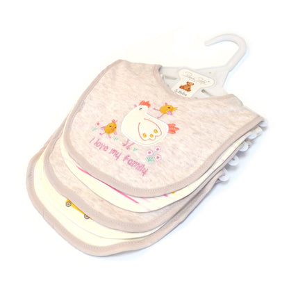 5 Pack Chicken Pattern Soft Cotton Poly Embroidered Baby Bibs