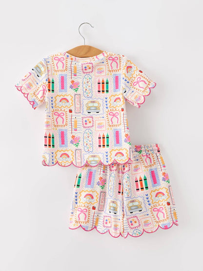 Back to School Print Girl Short Set: 10/12