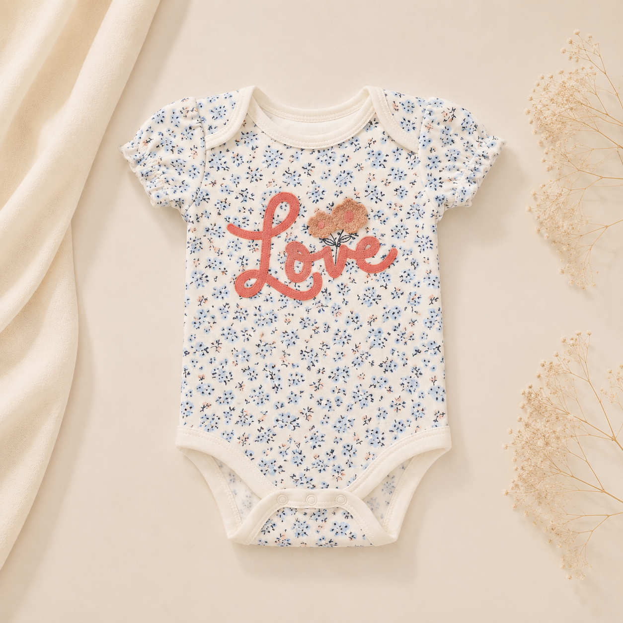 Baby 3pcs Love Chenille Applique Bodysuit Socks Pants Set: 0-3M