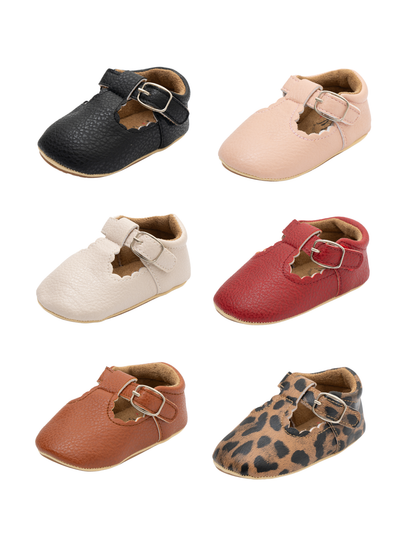 T-Strap Scalloped Buckle Shoes For Baby Girl: Black