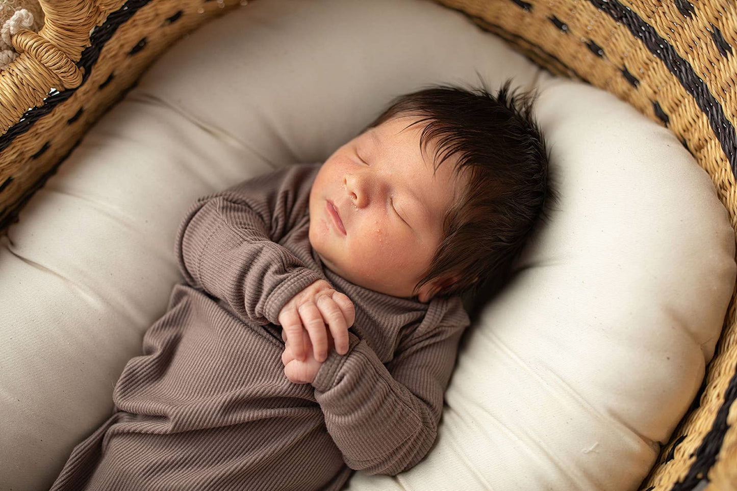Cocoa Brown Ribbed Knotted Newborn Baby Gown & Bow