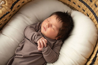 Cocoa Brown Ribbed Knotted Newborn Baby Gown & Bow