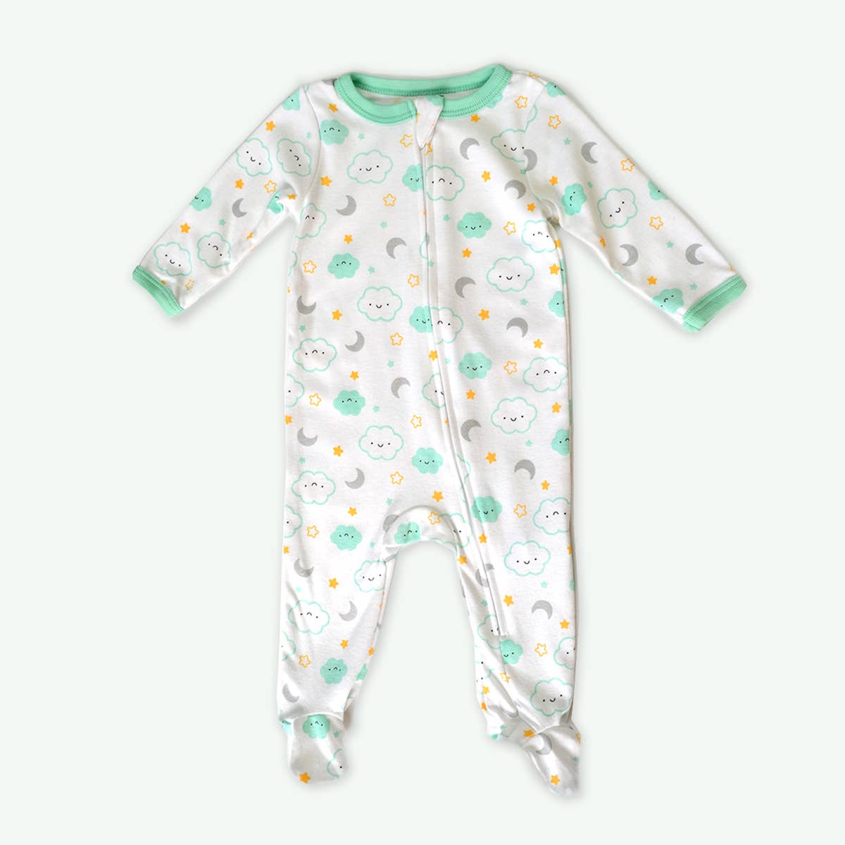 Cloud Sun Star Moon Pattern Zipper Footie Pajamas