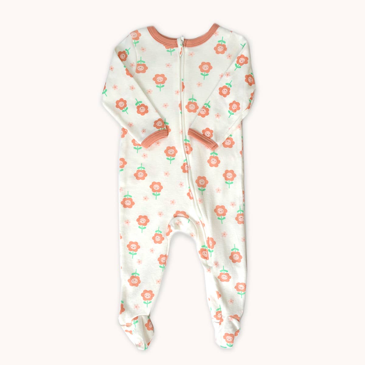 Daisy Flowers Pattern Zipper Footie Pajamas