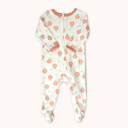 Daisy Flowers Pattern Zipper Footie Pajamas
