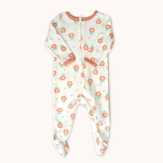 Daisy Flowers Pattern Zipper Footie Pajamas