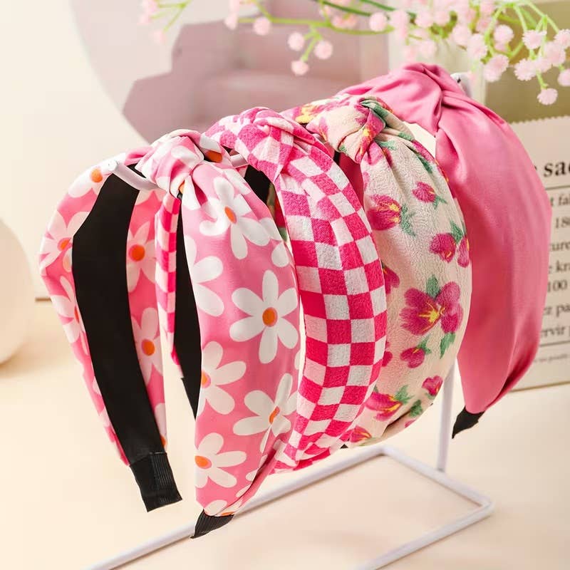 Pink Daisy Spring 4 Pack of Knotted Headbands