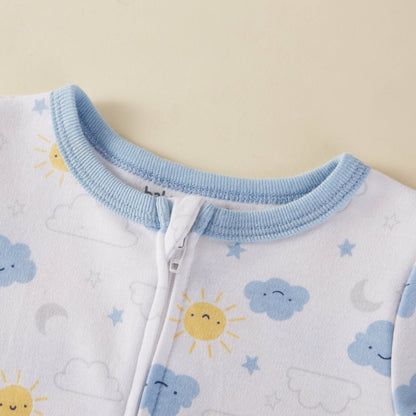 Cloud Sun Star Moon Pattern Zipper Footie Pajamas