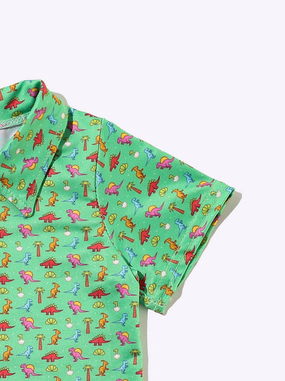 Neon Dino Boy Collar Shirt