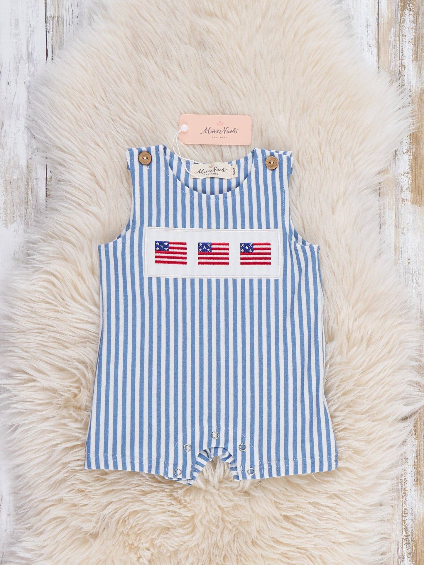 Stripes of Freedom Embroidered Cotton Romper