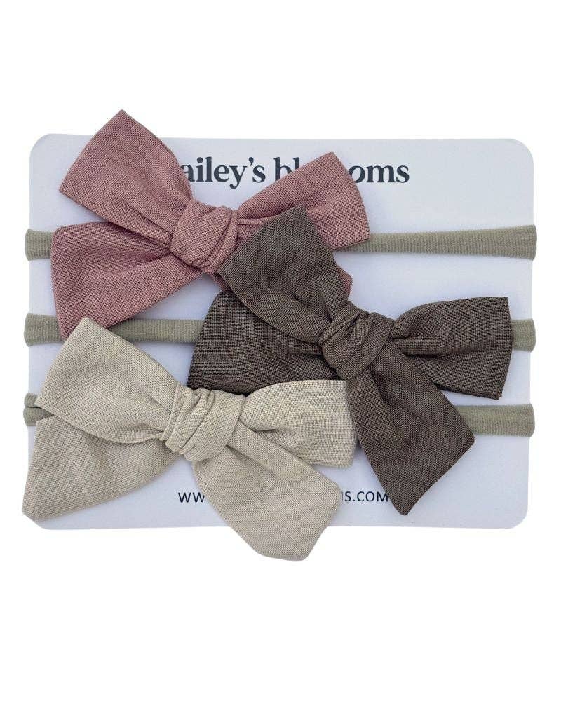 3-Piece Linen Nylon Headband Set - Dusty Pink, Taupe, Sand
