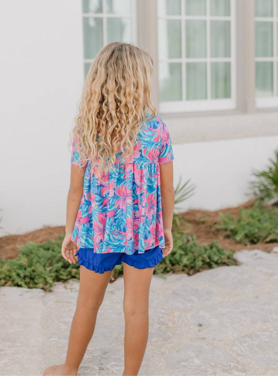 Kids Tropical Floral Pocket Ruffle Summer Short Set