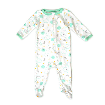 Cloud Sun Star Moon Pattern Zipper Footie Pajamas