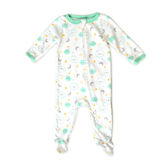 Cloud Sun Star Moon Pattern Zipper Footie Pajamas