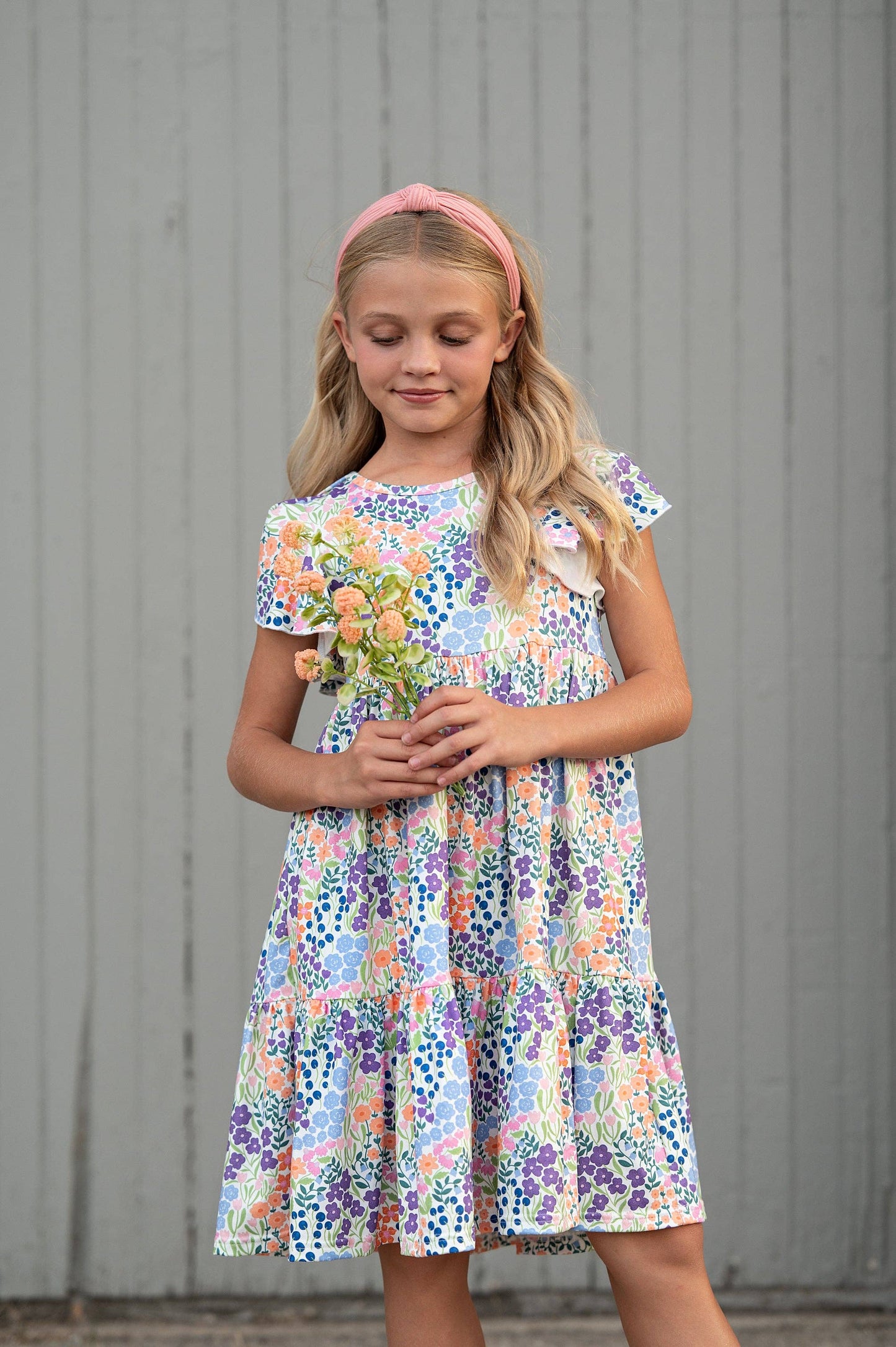 Kids Emmy Garden Floral Flutter Sleeve Twirl Spring Dress