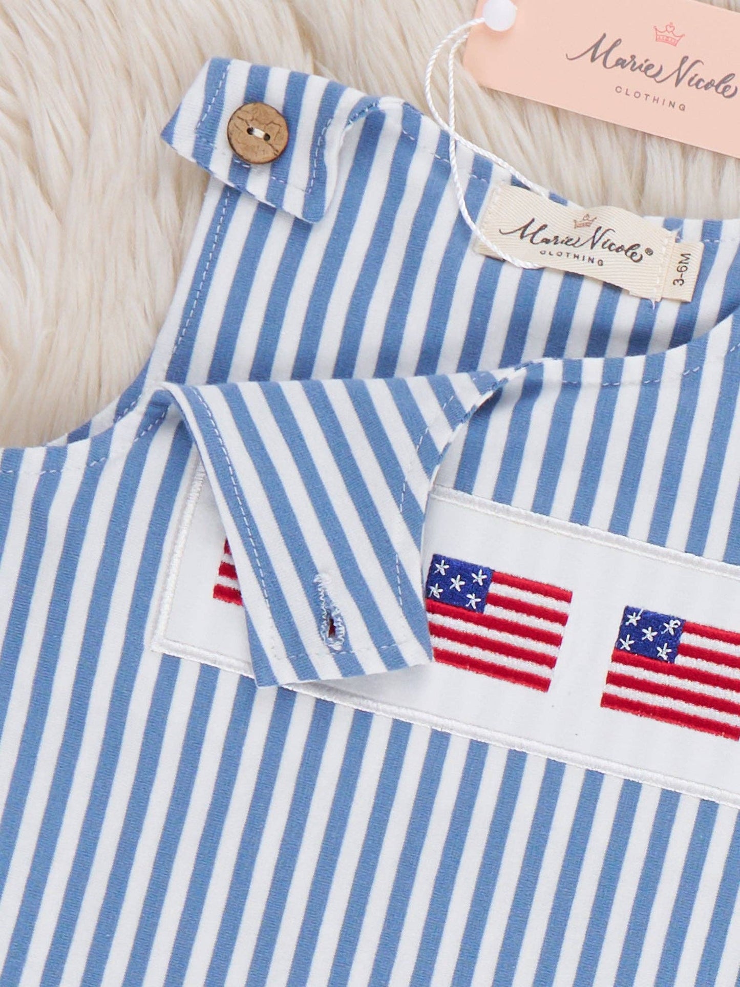 Stripes of Freedom Embroidered Cotton Romper
