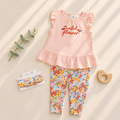 Baby Girl Rene Rofe Top & Bottom Capri Leggings & Headband Set: 12M