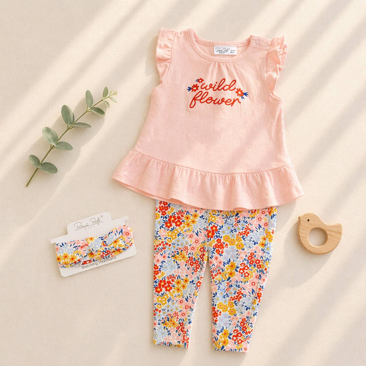 Baby Girl Rene Rofe Top & Bottom Capri Leggings & Headband Set: 18M