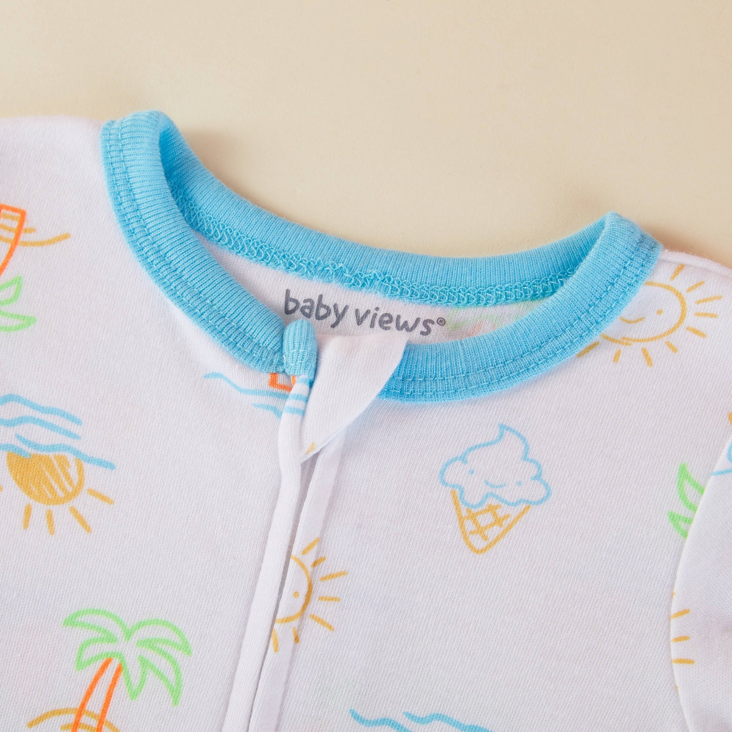 Summer Day Sun Tree Pattern Zipper Footie Pajamas
