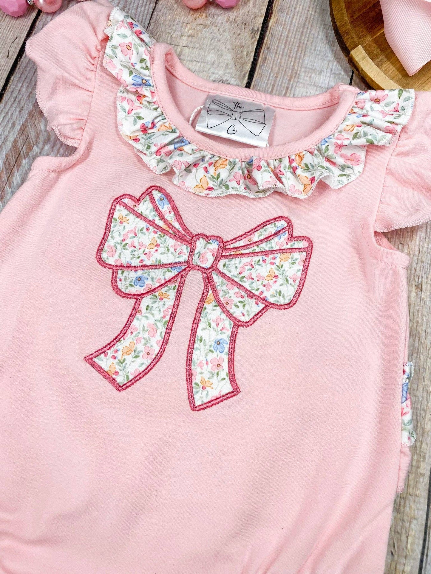 Pink Floral Bow Romper