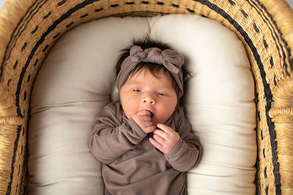 Cocoa Brown Ribbed Knotted Newborn Baby Gown & Bow
