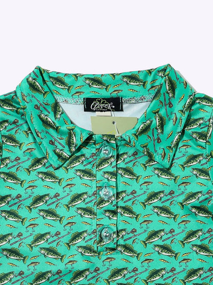 Reelin' in Green Boy Collar Shirt