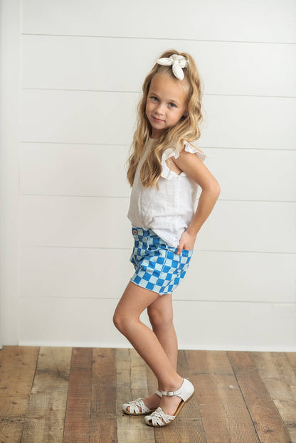 Kids Blue Checkered Denim Jean Spring Summer Shorts